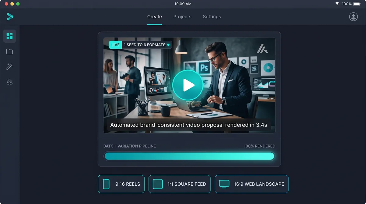 Creative AI video generation tool producing multi-format ad variations
